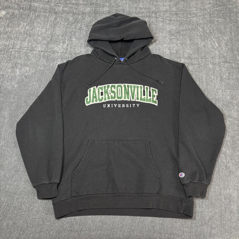Vintage Champion Fleece Jacksonville University Pullover Hoodie Black Mens Large